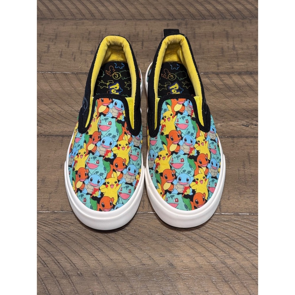 Pokemon Kids Pikachu Bulbasaur Charmander Squirtle Canvas Slip On Sneakers 3